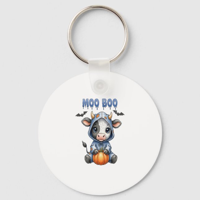 Moo Boo Halloween Cow Keychain (Front)