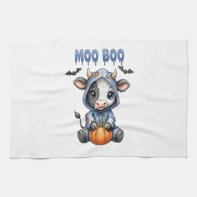 Moo Boo Halloween Cow Kitchen Towel (Horizontal)