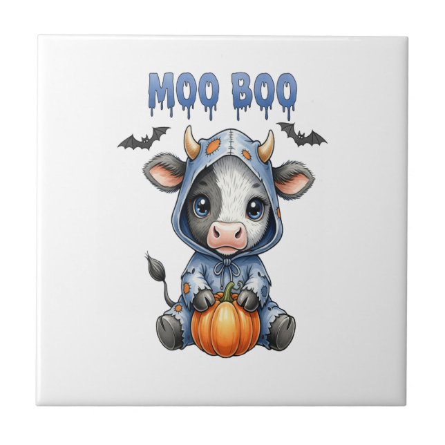 Moo Boo Halloween Cow Tile (Front)