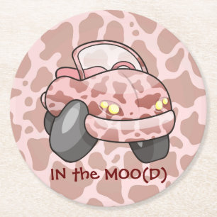 Moo Car Round Paper Coaster