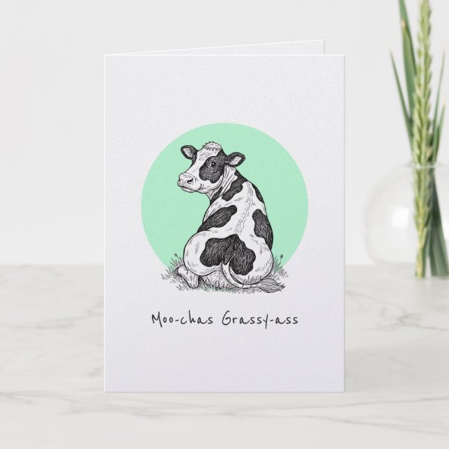 Moo-chas Grassy-ass punny thank you funny card (Front)