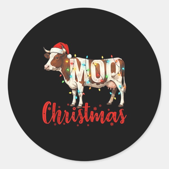 Moo Christmas Funny Cow Lovers Cattle Famer Farmin Classic Round Sticker (Front)