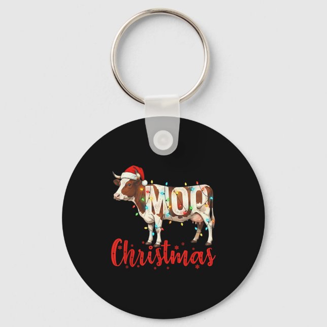 Moo Christmas Funny Cow Lovers Cattle Famer Farmin Keychain (Front)