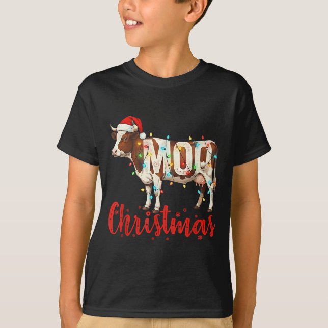 Moo Christmas Funny Cow Lovers Cattle Famer Farmin T-Shirt (Front)