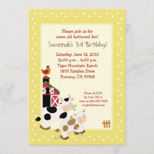 Moo Cow Farm Barnyard Country Birthday Invitations