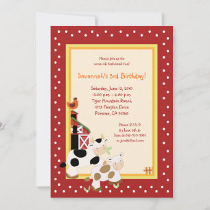 Moo Cow Farm Barnyard Country Birthday Invitations