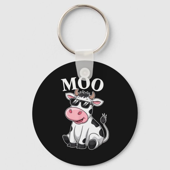 Moo Cow - Funny Farmer Cow For Men Women Kids Boys Keychain (Front)