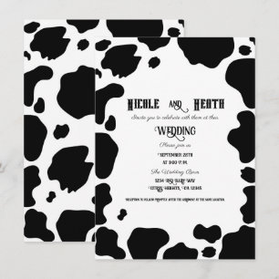 Moo Cow Spots Print Black & White Country Wedding Invitation