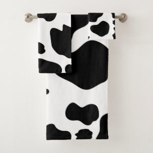 Moo Cow Spots Print Black & White Rustic Farm Bath Towel Set