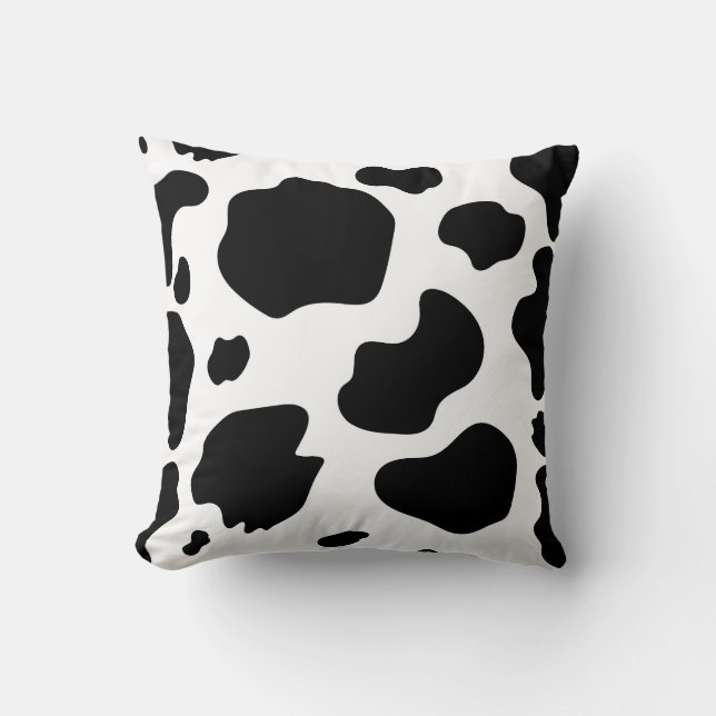 Moo Cow Spots Print Black & White Rustic Farm Throw Pillow (Front)