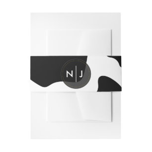 Moo Cow Spots Print Black & White Wedding Invitation Belly Band