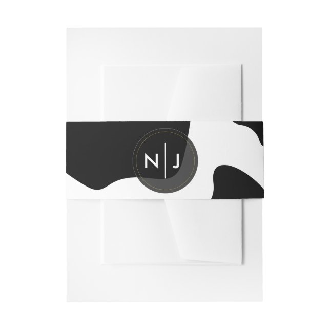 Moo Cow Spots Print Black & White Wedding Invitation Belly Band (Front Example)