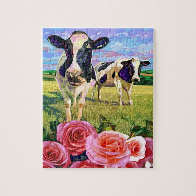 MOO COWS SMELLING OF ROSES JIGSAW PUZZLE (Vertical)