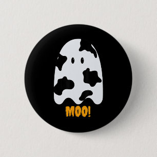 Moo! Cute Fun Cow Print Ghost Halloween Tee 2 Inch Round Button