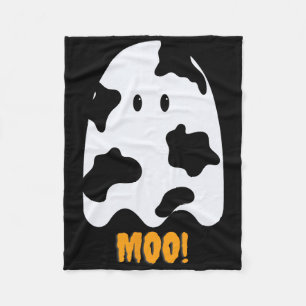 Moo! Cute Fun Cow Print Ghost Halloween Tee  Fleece Blanket