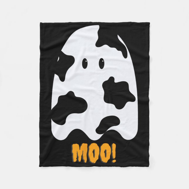 Moo! Cute Fun Cow Print Ghost Halloween Tee  Fleece Blanket (Front)