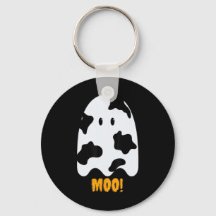 Moo! Cute Fun Cow Print Ghost Halloween Tee Keychain