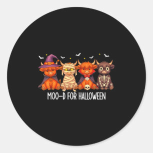Moo-d For Halloween Boo Ghost Highland Cow Hallowe Classic Round Sticker
