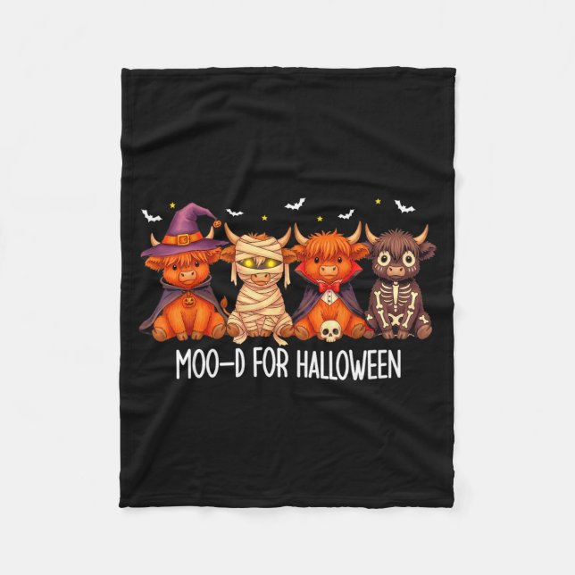 Moo-d For Halloween Boo Ghost Highland Cow Hallowe Fleece Blanket (Front)