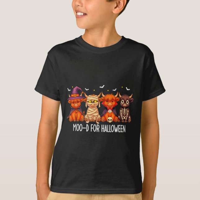 Moo-d For Halloween Boo Ghost Highland Cow Hallowe T-Shirt (Front)