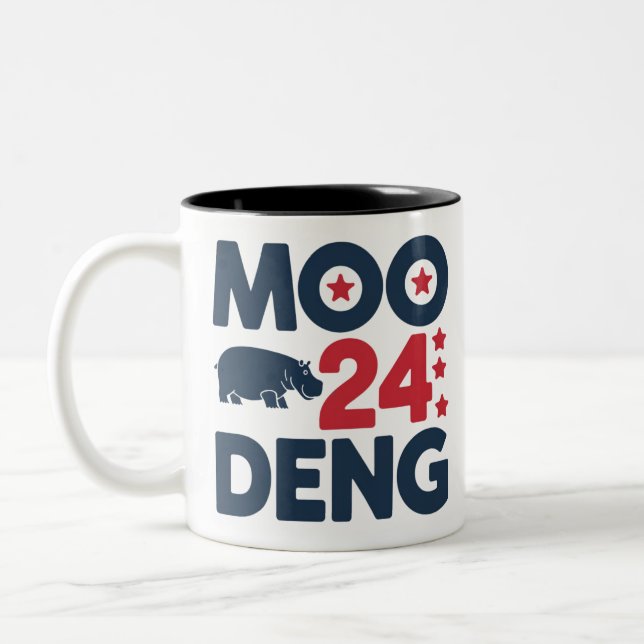 Moo Deng 2024 Moo Deng Moo Deng Cute Baby Hippo Two-Tone Coffee Mug (Left)