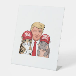 Moo Deng 24 Trump’s Fun Campaign with Hippo & Cat Pedestal Sign