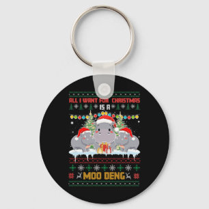 Moo Deng All Want For Christmas Hippopotamus Hippo Keychain