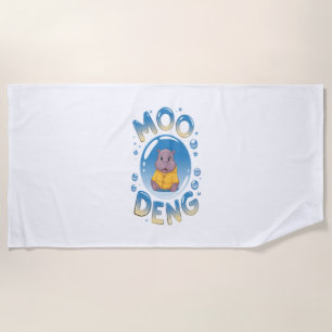 Moo Deng Baby Hippo in Raincoat Cute Animal Cartoo Beach Towel