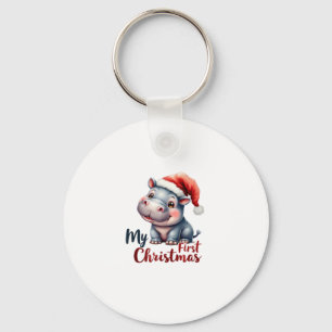 Moo Deng Baby Hippo My First Christmas Cute Santa Keychain