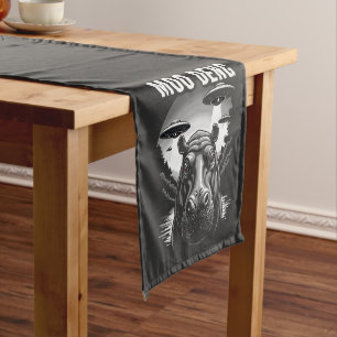 Moo Deng Baby Pygmy Hippo UFO Aliens  Short Table Runner
