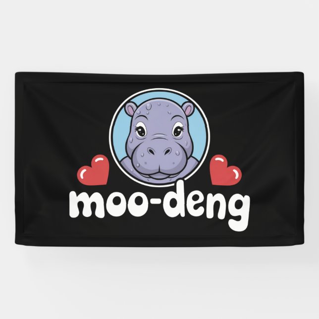Moo Deng Bouncy Pig in Thai Picture Baby Hippo Banner (Horizontal)