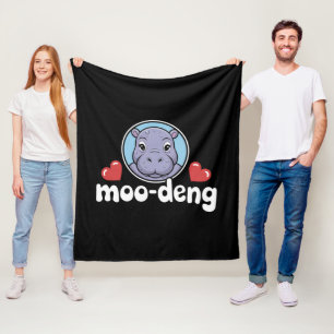 Moo Deng Bouncy Pig in Thai Picture Baby Hippo Fleece Blanket