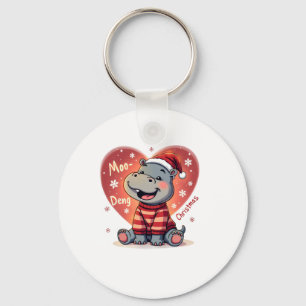 Moo-Deng Christmas Hippo Cute Holiday Cartoon Snow Keychain