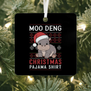 Moo Deng Christmas Pajama Matching Family Metal Ornament