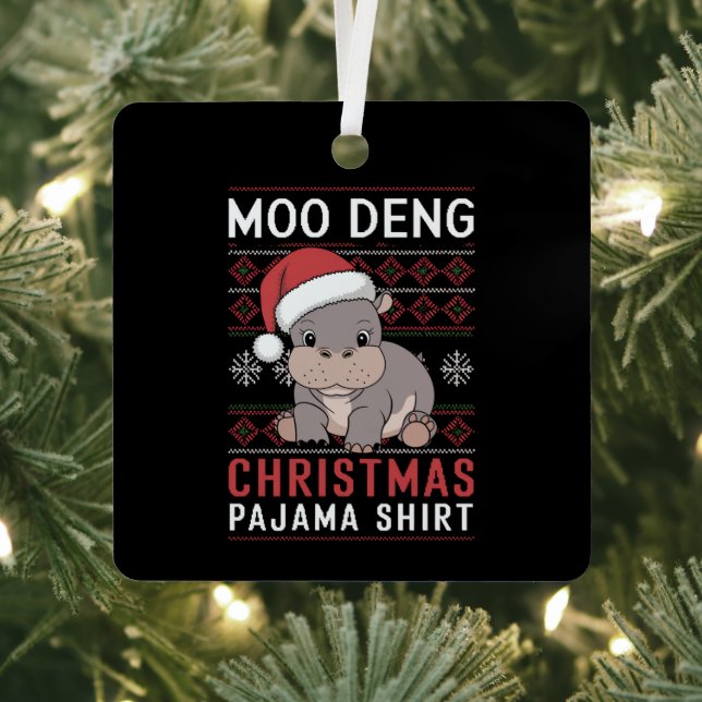 Moo Deng Christmas Pajama Matching Family  Metal Ornament (Insitu)
