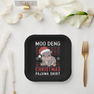 Moo Deng Christmas Pajama Matching Family  Paper Plate