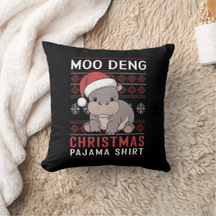 Moo Deng Christmas Pajama Matching Family Throw Pillow