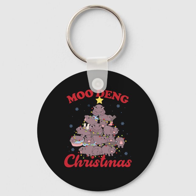 Moo Deng Christmas Tree Ba  Keychain (Front)