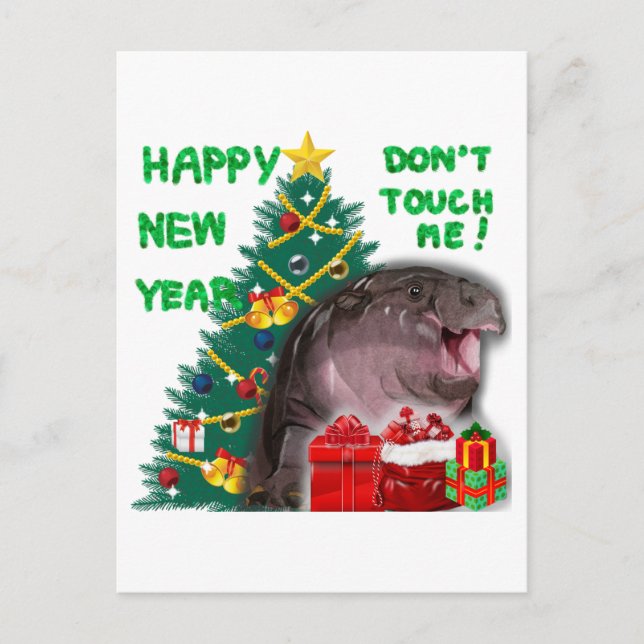 Moo Deng Hippo Christmas Postcard (Front)