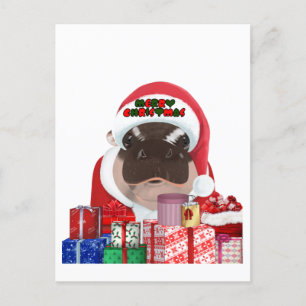 Moo Deng Hippo Christmas Postcard