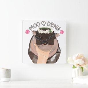 Moo Deng Hippo from Thailand Square Wall Clock