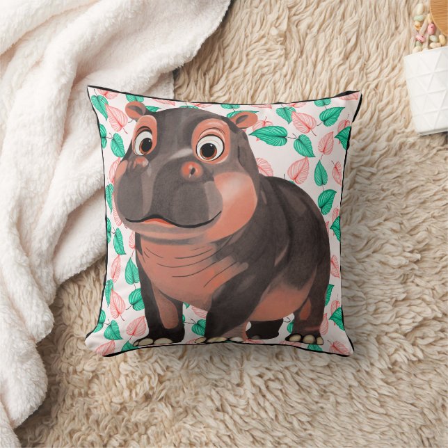 Moo Deng Hippo  Throw Pillow (Blanket)
