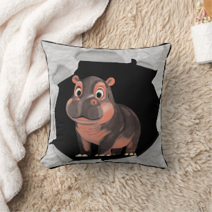 Moo Deng Hippo  Throw Pillow