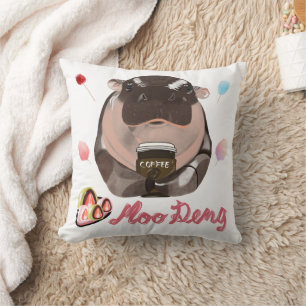 Moo Deng Hippo Throw Pillow