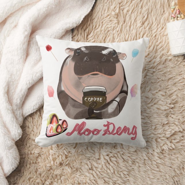 Moo Deng Hippo  Throw Pillow (Blanket)
