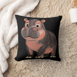 Moo Deng Hippo  Throw Pillow