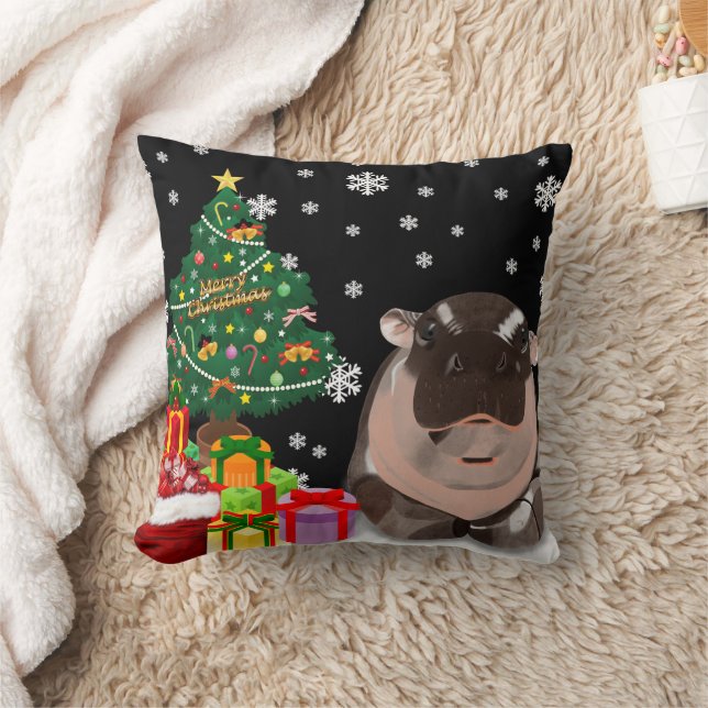 Moo Deng Hippo  Throw Pillow (Blanket)