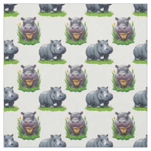 Moo Deng Hippopotamus Animal Pattern Design  Fabric