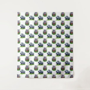 Moo Deng Hippopotamus Animal Pattern Design Tapestry