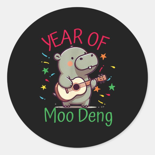 Moo Deng Is A Pygmy Hip Happy New Year Funny  Classic Round Sticker (Front)